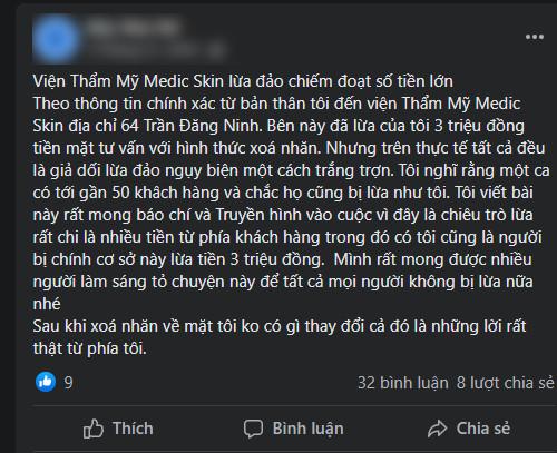 Sự thật đằng sau lời đồn Viện Thẩm mỹ Quốc Tế Medic Skin lừa đảo